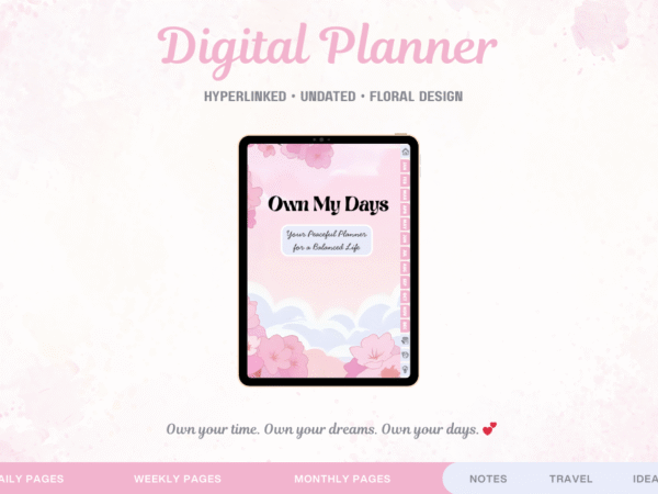Undated Digital Planner | Own My Days - Pink Bloom