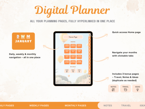 Undated Digital Planner | Own My Days - Calm Balloon Theme
