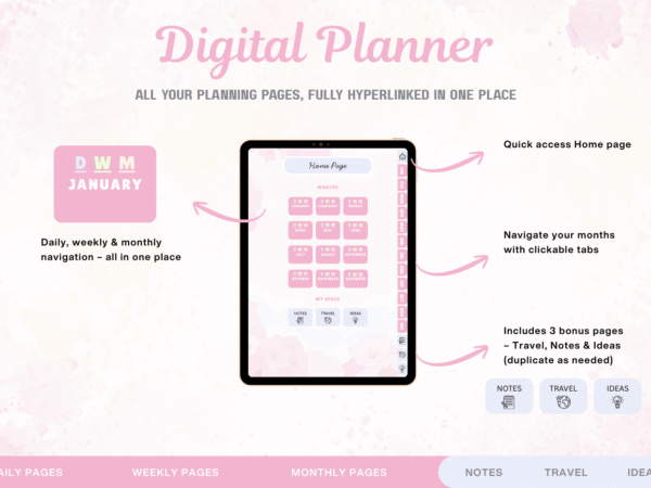 Undated Digital Planner | Own My Days - Pink Bloom