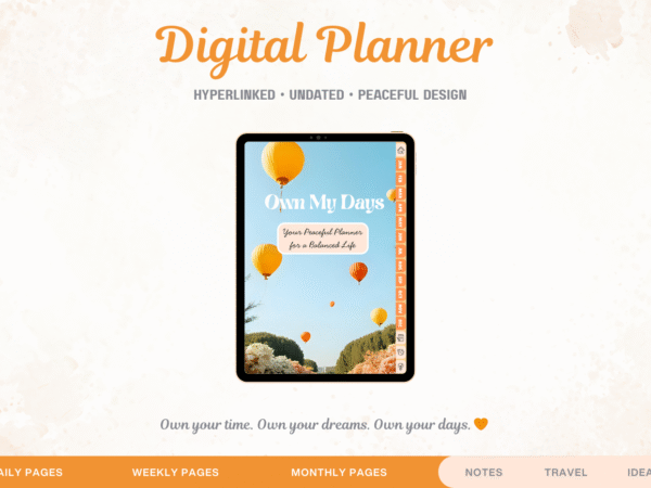 Undated Digital Planner | Own My Days - Calm Balloon Theme