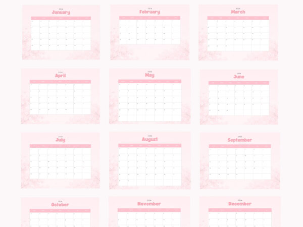 2026 Calendar monthly planner pink