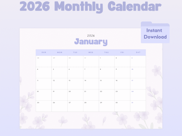 2026 Calendar monthly planner - Lilac garden