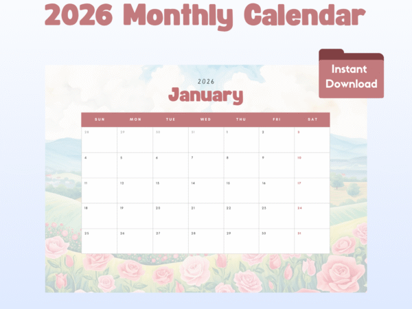 2026 Floral Rose Calendar