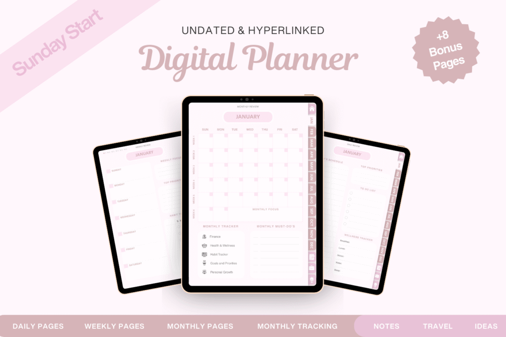 Undated Digital Planner – Luxury Life Planner | Sunday Start – Insperates